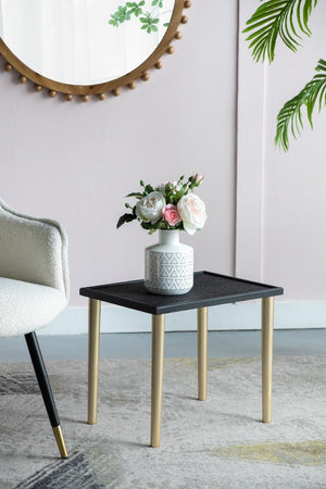 English Elm Set of 3 Rattan Nesting Tables with Gold Legs Bohemian Modern Living Room Accent W2078P175317