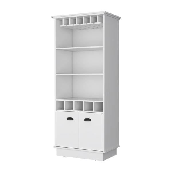 English Elm Claire White Glassware Rack Bar Cabinet with Stemware Display, 3 Shelves, 5 Bottle Racks, Durable Finish B062S00370