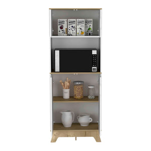 English Elm Pamplona Microwave Tall Cabinet with 30" Countertop, Back Hole, Double Doors, Light Oak/White Finish B200S00149