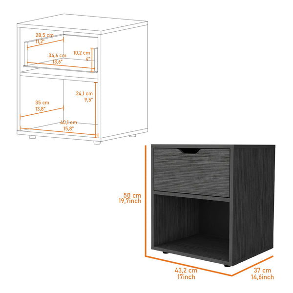 English Elm Light Gray Sleek Nightstand with Drawer and Open Shelf, Durable Manufactured Wood Accent for Bedroom Elegance and Storage B062P175059