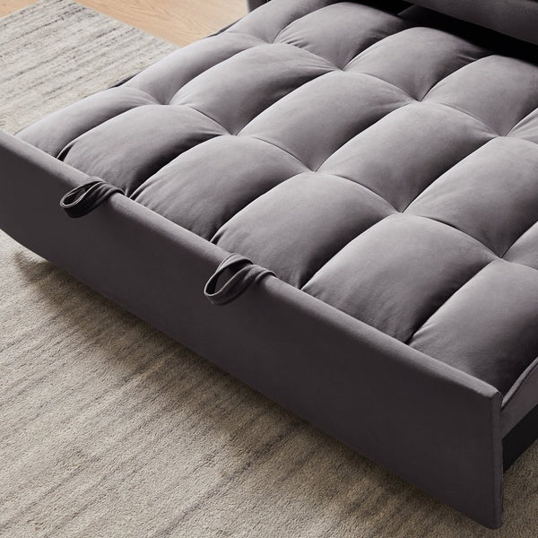 English Elm 55.1-inch Convertible Velvet Futon Sofa Bed with Storage and Adjustable Iron Frame W2564P445797