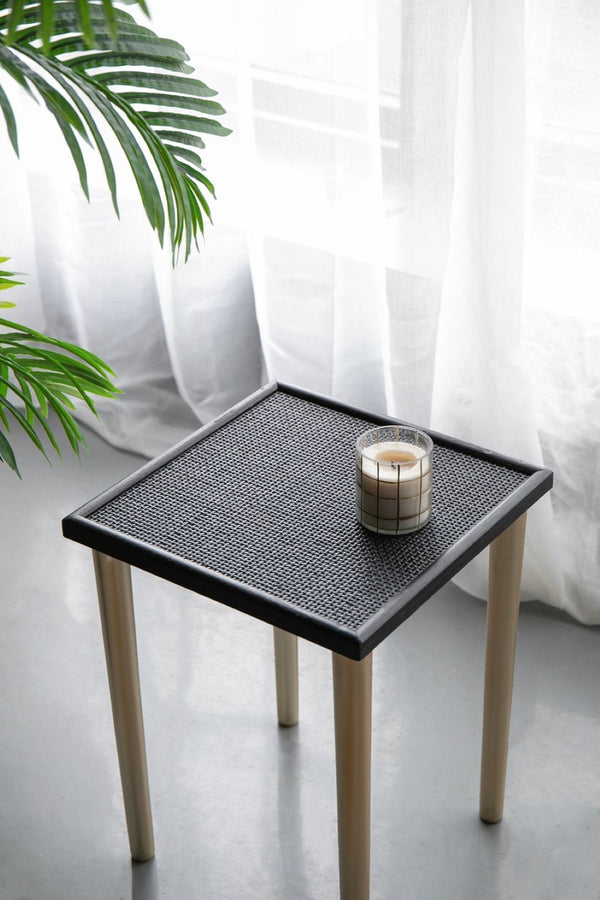 English Elm Set of 3 Rattan Nesting Tables with Gold Legs Bohemian Modern Living Room Accent W2078P175317