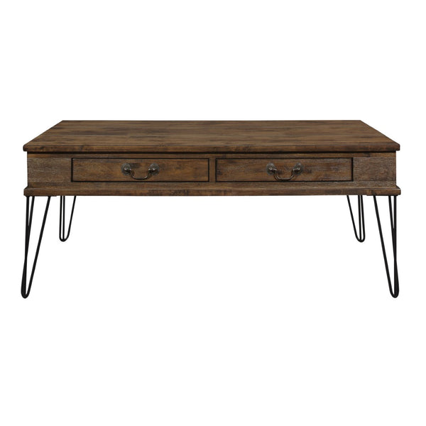 English Elm Rustic Oak Solid Wood Cocktail Table with Hairpin Legs and Two Storage Drawers B011P175332