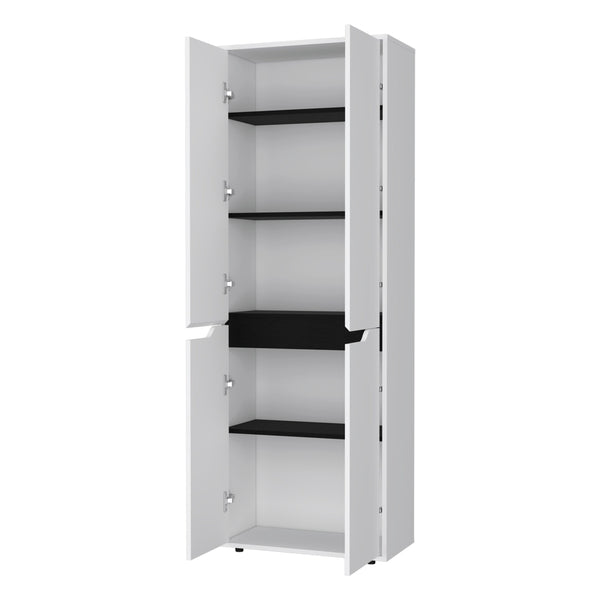 English Elm White Multistorage 5-Shelf Kitchen Pantry with Double-Door Cabinets, Adjustable Shelves & Stable Legs – Elegant Space-Saving Storage Solution for Organized Kitchens B062P175069