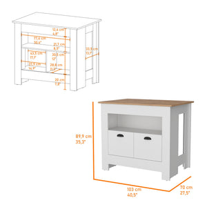 English Elm White 2-Door Kitchen Island with 3 Shelves, Top Display Shelf, Spacious Storage & Elegant White Finish B062P175037
