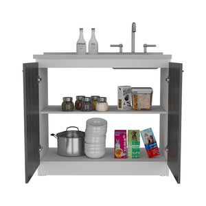 English Elm Napoles Utility Sink Cabinet With Stainless Steel Basin, Double Doors & Stylish Smokey Oak Finish B200S00147