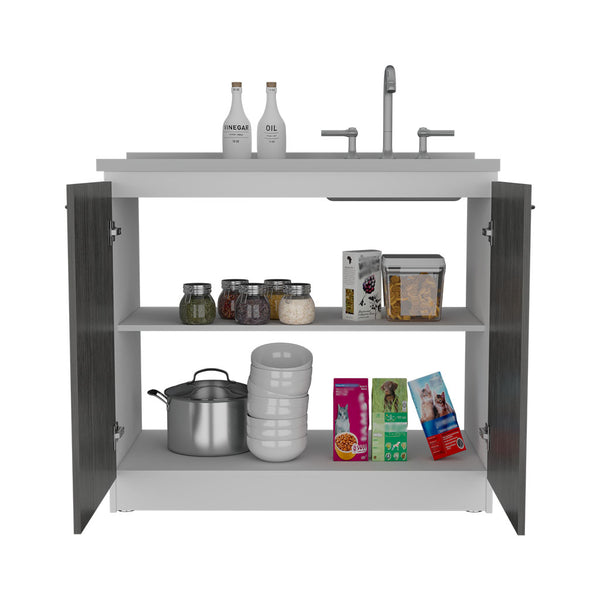 English Elm Napoles Utility Sink Cabinet With Stainless Steel Basin, Double Doors & Stylish Smokey Oak Finish B200S00147