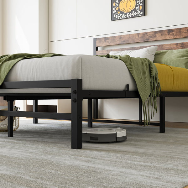 English Elm Full Rustic Platform Bed Frame with Vintage Wood Headboard & Footboard, Sturdy Metal Slats, Storage-Friendly, No Box Spring Needed W84084262
