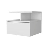 Modern White Floating Nightstand with 1 Drawer & 2-Tier Shelf - Wall-Mounted Bedside Storage Solution (14.00 x 13.20 x 11.60)