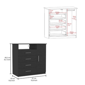 English Elm Peru Four Drawer Dresser with Cabinet and Open Shelf Contemporary Bedroom Storage B070S00150