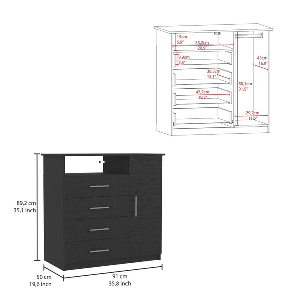 English Elm Peru Four Drawer Dresser with Cabinet and Open Shelf Contemporary Bedroom Storage B070S00150