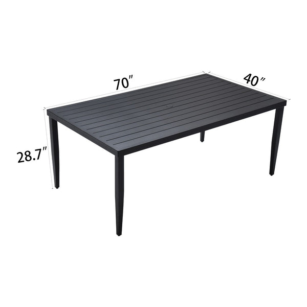 English Elm Outdoor Patio Aluminum Rectangle Dining Table 40"X70" With Umbrella Hole & Modern Design, Ember Black W1886P163411-GIGA
