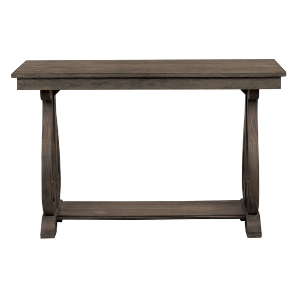 English Elm Classic Lewiston 3pc Occasional Table Set in Gray Finish with Arts & Crafts Slat Design, Shelf Storage Dark Oak 51.5 L x 21.5 W x 10.5 H B011P175453