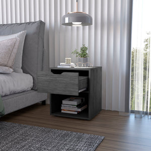 English Elm Light Gray Sleek Nightstand with Drawer and Open Shelf, Durable Manufactured Wood Accent for Bedroom Elegance and Storage B062P175059