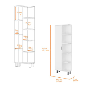 English Elm White 1-Door Linen Cabinet with 9 Shelves, 62.9" Tall White Bathroom Storage Organizer, Elegant B062P175039