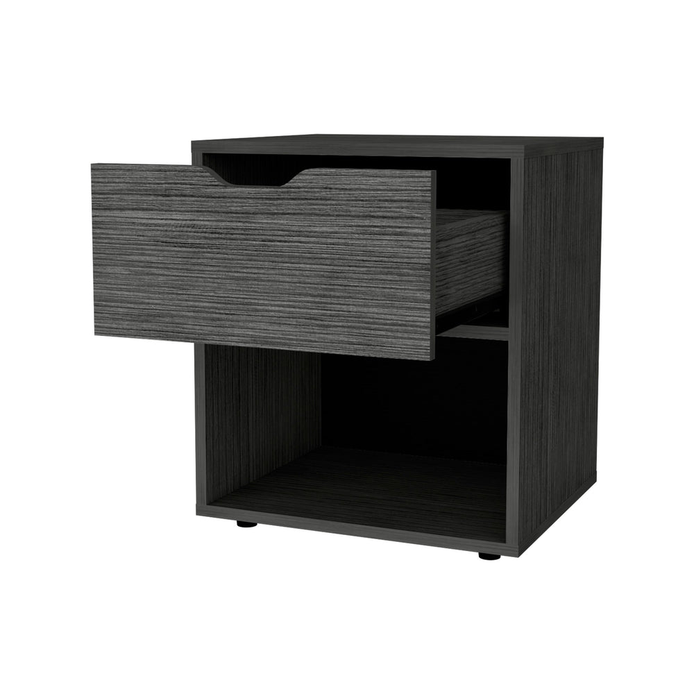English Elm Light Gray Sleek Nightstand with Drawer and Open Shelf, Durable Manufactured Wood Accent for Bedroom Elegance and Storage B062P175059