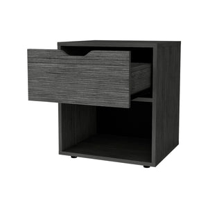 English Elm Light Gray Sleek Nightstand with Drawer and Open Shelf, Durable Manufactured Wood Accent for Bedroom Elegance and Storage B062P175059