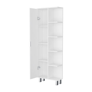 English Elm White 1-Door Linen Cabinet with 9 Shelves, 62.9" Tall White Bathroom Storage Organizer, Elegant B062P175039