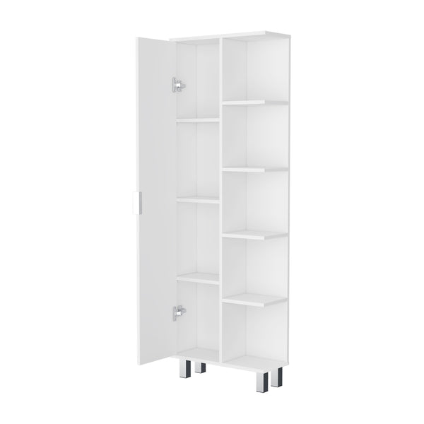 English Elm White 1-Door Linen Cabinet with 9 Shelves, 62.9" Tall White Bathroom Storage Organizer, Elegant B062P175039