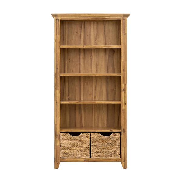 English Elm 35.5x12x71" Acacia Wood Bookcase with Woven Hyacinth Shelves for Farmhouse Living W2078P175455