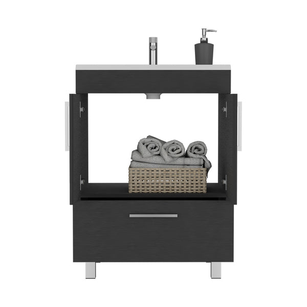 English Elm Velloc Black Single Bathroom Vanity with 29.5" Top, Double Door Cabinet & One Drawer, Particleboard B070S00161