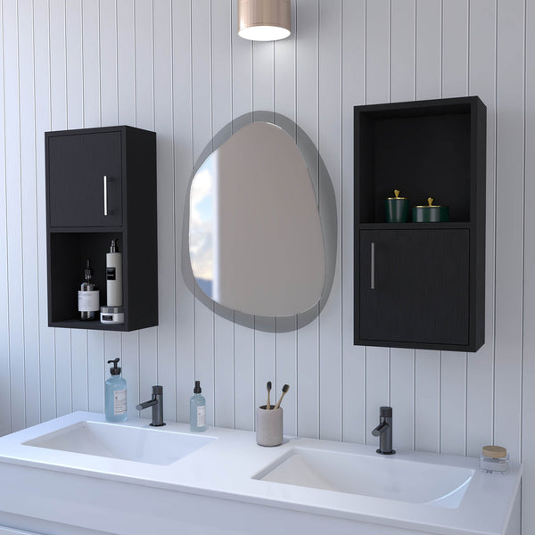 English Elm Wenge Bathroom Medicine Cabinets Set of 2 with Open Shelf, Manufactured Wood, Discreet Handles, Chic Storage B062P175073