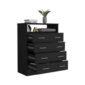 English Elm Peru Four Drawer Dresser with Superior Top and Open Shelf, Sturdy Particle Board, Modern Hardware Black 47.2 L x 21.7 W x 4.7 H B070S00154