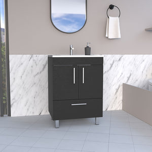 English Elm Velloc Black Single Bathroom Vanity with 29.5" Top, Double Door Cabinet & One Drawer, Particleboard B070S00161