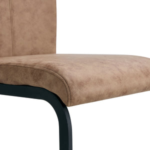 English Elm Modern Dining Chair Set of 4 Brown Upholstered High-Back Fabric Side Chairs with C-Shape Black Metal Legs, Anti-Slip Pads, Easy Assembly W115149179