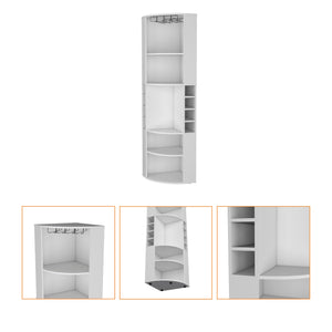 English Elm White Elegant Bar Cabinet with 5 Large Shelves, 8 Wine Holders & Glass Hanger — Tall 70.8" White Finish B062S00363