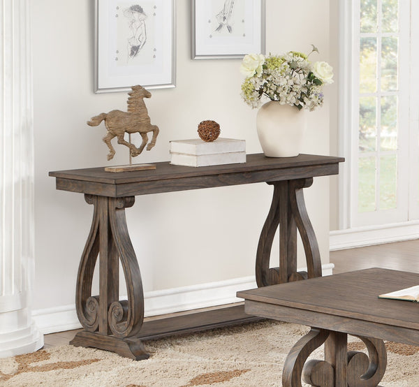 English Elm Classic Lewiston 3pc Occasional Table Set in Gray Finish with Arts & Crafts Slat Design, Shelf Storage Dark Oak 51.5 L x 21.5 W x 10.5 H B011P175453