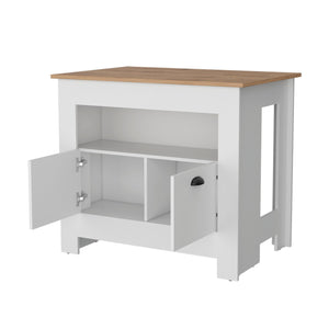 English Elm White 2-Door Kitchen Island with 3 Shelves, Top Display Shelf, Spacious Storage & Elegant White Finish B062P175037