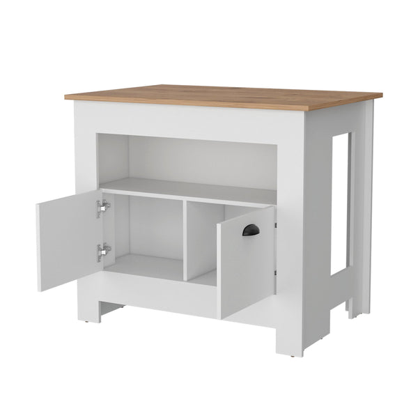 English Elm White 2-Door Kitchen Island with 3 Shelves, Top Display Shelf, Spacious Storage & Elegant White Finish B062P175037