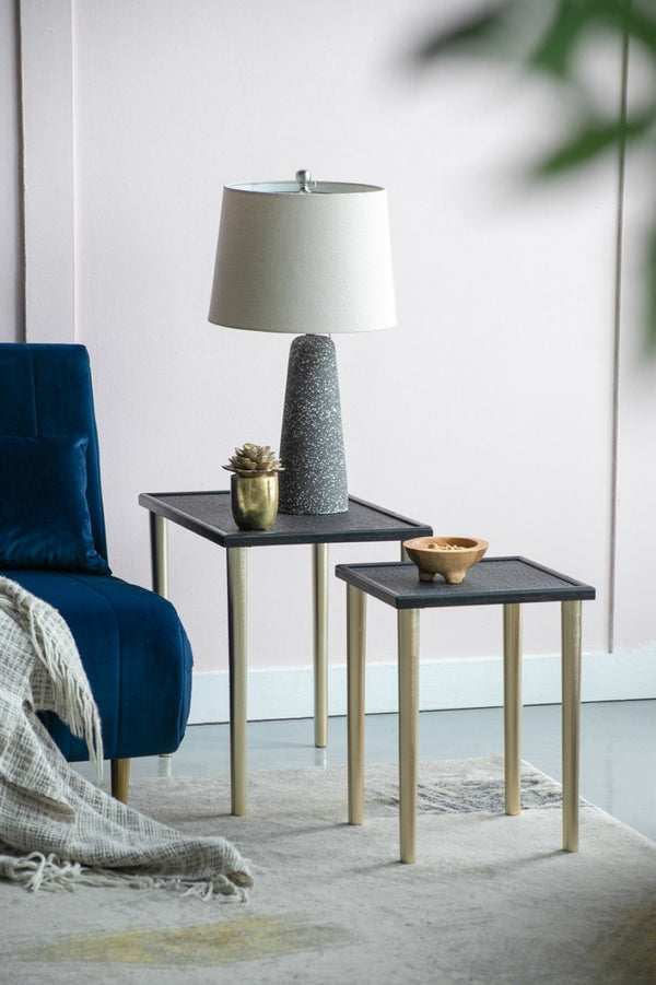 English Elm Set of 3 Rattan Nesting Tables with Gold Legs Bohemian Modern Living Room Accent W2078P175317