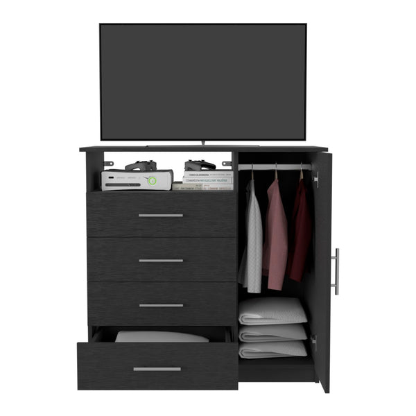 English Elm Peru Four Drawer Dresser with Cabinet and Open Shelf Contemporary Bedroom Storage B070S00150