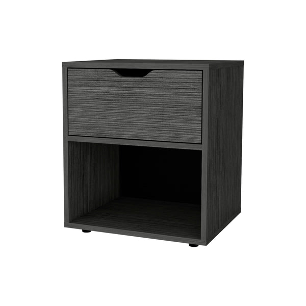English Elm Light Gray Sleek Nightstand with Drawer and Open Shelf, Durable Manufactured Wood Accent for Bedroom Elegance and Storage B062P175059