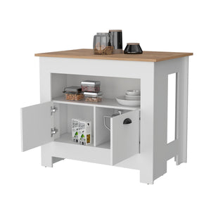 English Elm White 2-Door Kitchen Island with 3 Shelves, Top Display Shelf, Spacious Storage & Elegant White Finish B062P175037