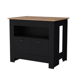 English Elm Wenge Two-Door Kitchen Island with 3 Shelves, Elegant Wenge Finish, Ample Storage & Display Space B062P175038
