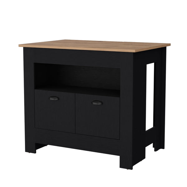 English Elm Wenge Two-Door Kitchen Island with 3 Shelves, Elegant Wenge Finish, Ample Storage & Display Space B062P175038