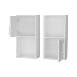 English Elm White 2 Bathroom Medicine Cabinets with Open Shelf, Manufactured Wood, Sleek Handles, Chic Storage Solution B062P175072