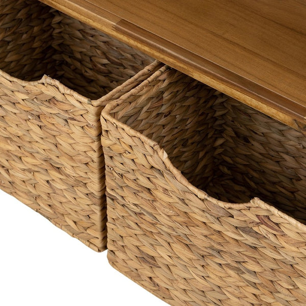English Elm 35.5x12x71" Acacia Wood Bookcase with Woven Hyacinth Shelves for Farmhouse Living W2078P175455