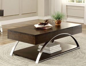 English Elm Modern Lift Top Coffee Table Oak Veneer Espresso Finish Chrome Base Hidden Storage B011P175369