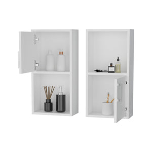 English Elm White 2 Bathroom Medicine Cabinets with Open Shelf, Manufactured Wood, Sleek Handles, Chic Storage Solution B062P175072