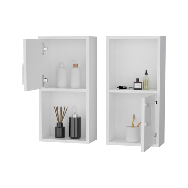 English Elm White 2 Bathroom Medicine Cabinets with Open Shelf, Manufactured Wood, Sleek Handles, Chic Storage Solution B062P175072