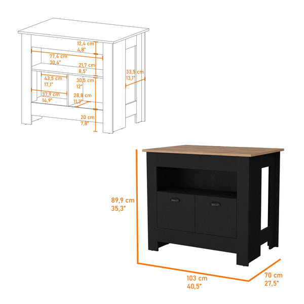 English Elm Wenge Two-Door Kitchen Island with 3 Shelves, Elegant Wenge Finish, Ample Storage & Display Space B062P175038