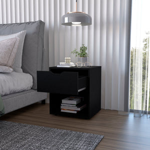 English Elm Wenge Nightstand with Drawer and Open Shelf — Sleek Manufactured Wood Bedside Table for Stylish Organization and Durable Elegance B062P175060