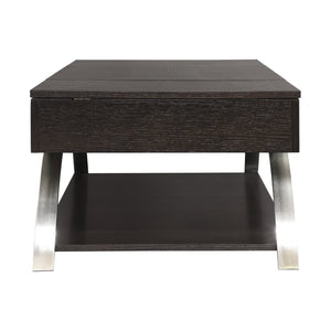 English Elm Modern Lift Top Coffee Table Oak Veneer Espresso Finish Chrome Base Hidden Storage B011P175369