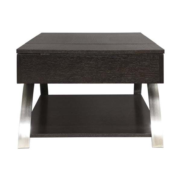 English Elm Modern Lift Top Coffee Table Oak Veneer Espresso Finish Chrome Base Hidden Storage B011P175369