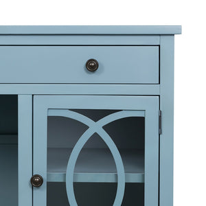 English Elm 50x26x31" Solid Acacia Writing Desk with Glass Cabinet Door Bold Painted Finish Blue W2078P175450
