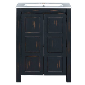English Elm 48" Vintage Style Bathroom Vanity Cabinet with Ceramic Sink, Soft-Close Doors, Adjustable Shelf, Espresso Finish N729P000003P